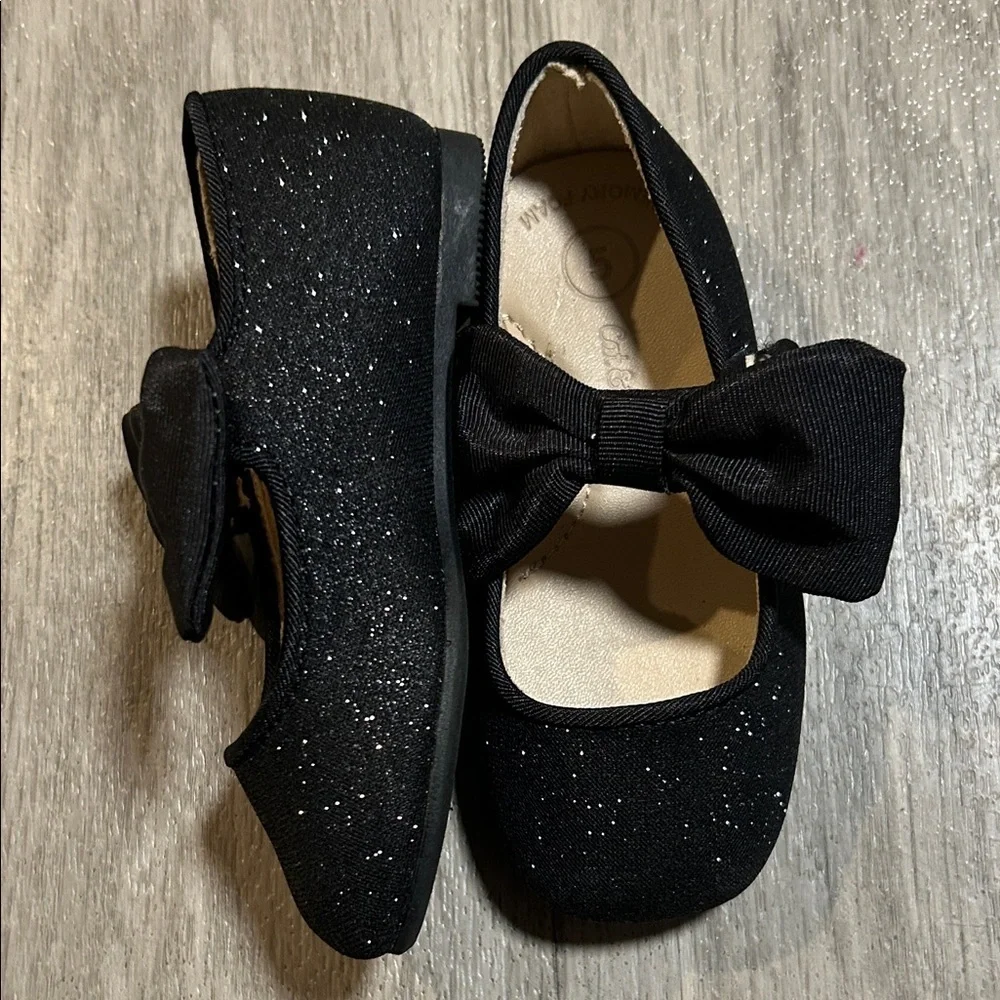 Cat & Jack Sparkly Black Kids Dress Shoes with Bow